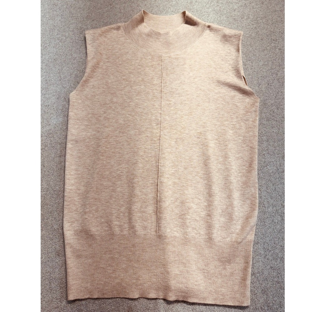 Sleeveless Knit Mock Neck Sweater Vest - Beige